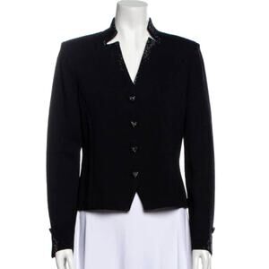 St. John Santana Knit Evening Jacket Black Crystal‎ Heart Buttons Size 14